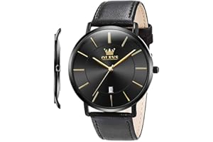 OLEVS Mens Watches Minimalist Ultra Thin Fashion Casual Analog Quartz Date Watch Waterproof Slim Simple Big Face Dress Wrist Watch with Retro Leather Band for Men
