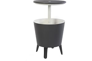 Keter Modern Cool Bar Outdoor Patio Furniture and Hot Tub Side Table with 7.5 Gallon Beer and Wine Cooler, Dark Grey