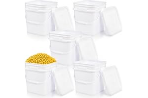 Peohud 5 Pcs 3.2 Gallon Food Grade Bucket with Lid, Square Plastic Pail with Handle for Storing Dry Food, Beans, Flour, Paint, Camping, Fishing