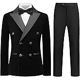 Rogers & Morris Boys Velvet Tuxedo Double Breasted Suit Formal Outfits Slim Fit Kids 3 Piece Suit Set Peak Lapel