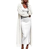 ZoeAce Womens Crochet Maxi Cardigan Sweaters Open Front Knit Long Sleeve Lightweight Duster Cardigan Casual Winter Outfits