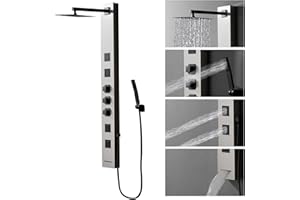 Homevacious Shower Panel Tower System,Stainless Steel Bathroom Stand Up Shower Kit,Wall-Mount Shower Panels with Rainfall Shower Head,4 Massage Body Jets,Tub Spout and Handheld Shower,Brushed Nickel