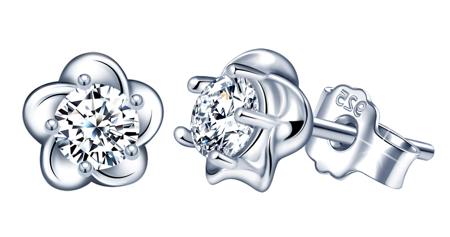 Yumilok Women Necklace, S925 Sterling Silver Flower Earrings with Cubic Zirconia Gifts for Mum