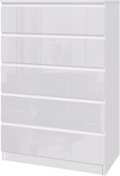 Panana Modern High Gloss Chest of Drawers 5 Drawers White Eco Friendly Brand New