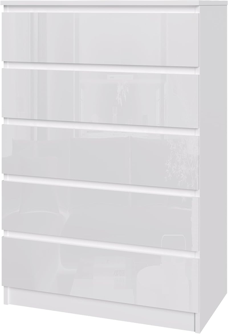 Panana Modern High Gloss Chest of Drawers 5 Drawers White Eco Friendly Brand New