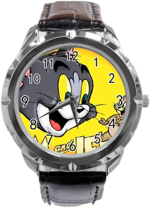 Kuaile Lovely Tom And Jerry Personalized Unique Unisex Quartz Round Dial Case Clock PU Leather Band Wrist Watch