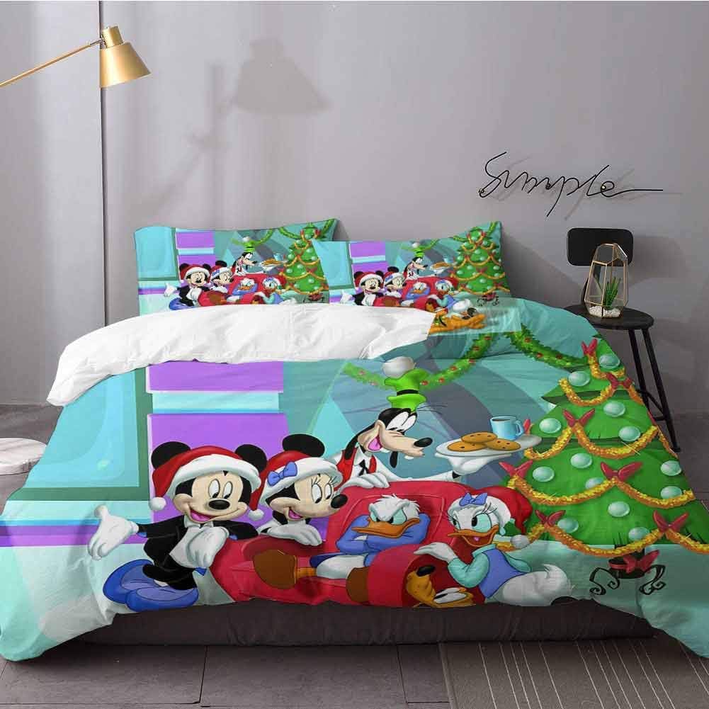Home Washed Crinkle Duvet Cover & Shams Mickey & Minnie Mouse Comforter Quilt Cover with Zipper Closure Bedding 3 Piece Duvet Cover Set Twin