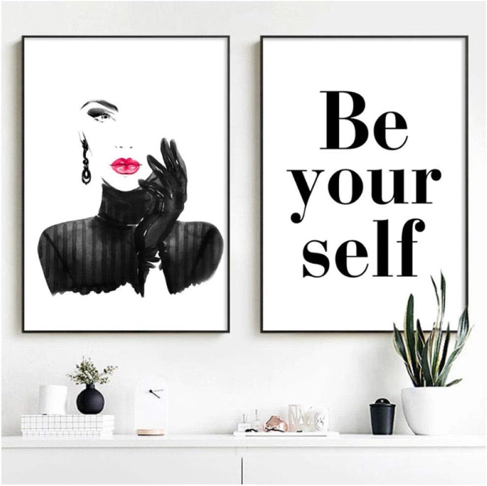 Fashion Sexy Woman Quotes-Wall Art Canvas Painting-Pop Art Nordic Posters and Prints-Wall Pictures for Living Room Salon Decor 60x80cmx2 (No Frame)