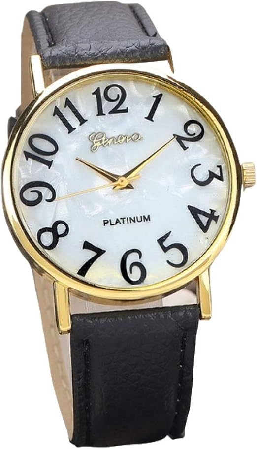 YOUZHA Watch Big Number Women Retro Digital Dial Leather Band Quartz