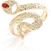 SILVWHIS 14K Gold-Tone Sterling Silver Adjustable Serpent Ring withRed Zirconia Eyes - Mysterious Snake Jewelry for Women