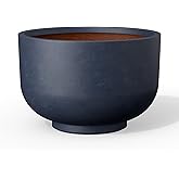 Kante 17.7 Inch Dia Concrete Bowl Planter, Large Tapered Bottom Plant Pot with Drainage, Smooth Charcoal Finish with Painted Interior, Ideal for Porch, Home, Garden, Patio