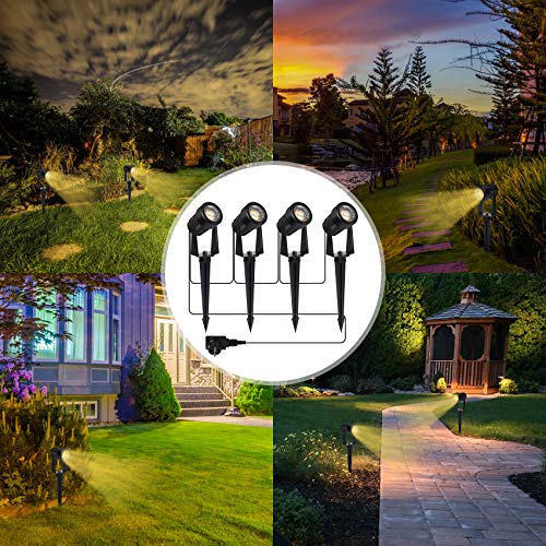 Garden Spike Lights,Totofac 12V 12W Pathway Lights 4-Pack COB LED Garden Spotlights，Ip65 Waterproof Outdoor Landscape Spotlights with Spike Stand for Garden, Yard, Lawn(Warm White）