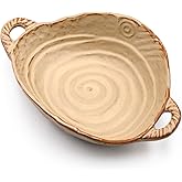 FFTByou Retro Glazed Ceramic Serving Bowl with Handles Irregular Bowl Opening for Spaghetti,Fruit,Salad,Table Centerpiece Deco