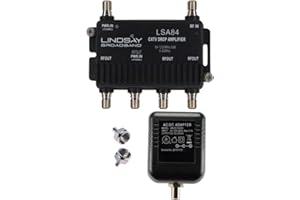 RELIABLE CABLE PRODUCTS 4-Port Cable TV/Antenna/HDTV/Internet Digital Signal Amplifier/Booster/Splitter with Passive Return, F59 Terminators (Lindsay LSA84)