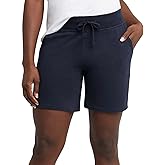 Hanes Women's Jersey Pocket Shorts, Drawstring Cotton Jersey Shorts, 7" Inseam