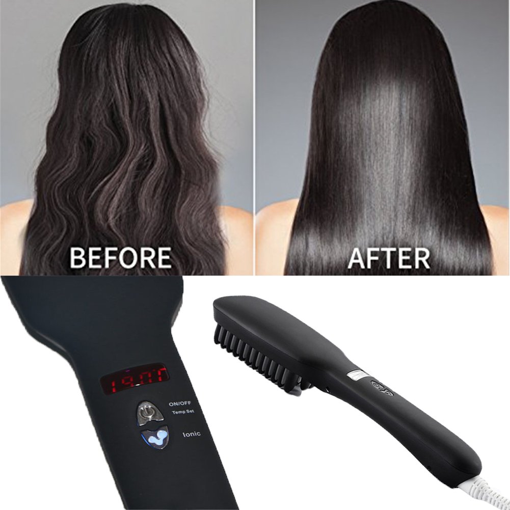 Zinnor Portable Electric Anti Scald Hair Straightener Brush Comb Straightening Hair Ionic Hair Care Faster Straightening Styling Tools Ceramic Heating Adjustable Temperature