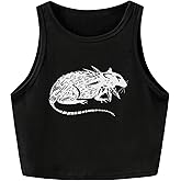 WDIRARA Women's Graphic Crop Tank Tops Scoop Neck Sleeveless Shirt Grunge Punk Gothic Streetwear
