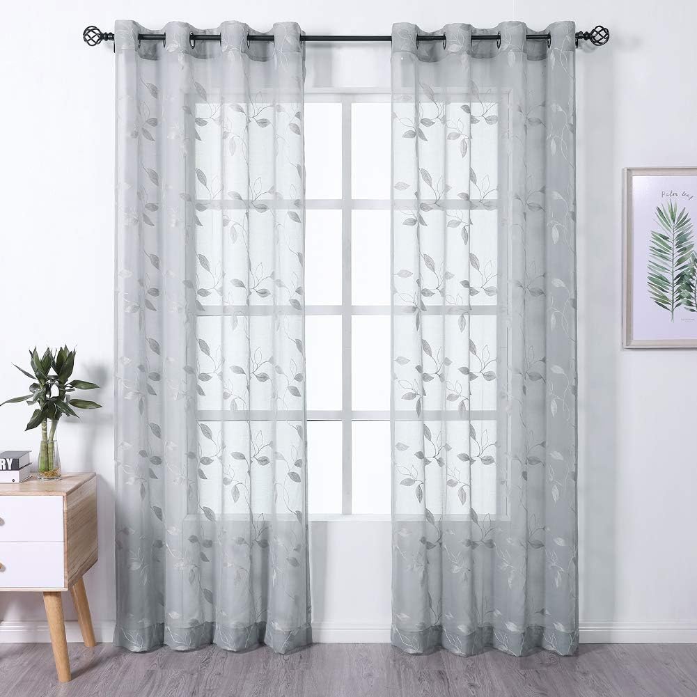 Haperlare Grey Sheer Curtains, Room Decorative Voile Grommet Sheer