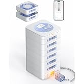 84-Day(1X) Automatic Pill Dispenser &ndash; App &amp; On-Device Setup by Family, LCD Display, Digital Lock, Sound &amp; Light Alerts &ndash; Safe Medication Organizer Management for Seniors (6-Tray, White)