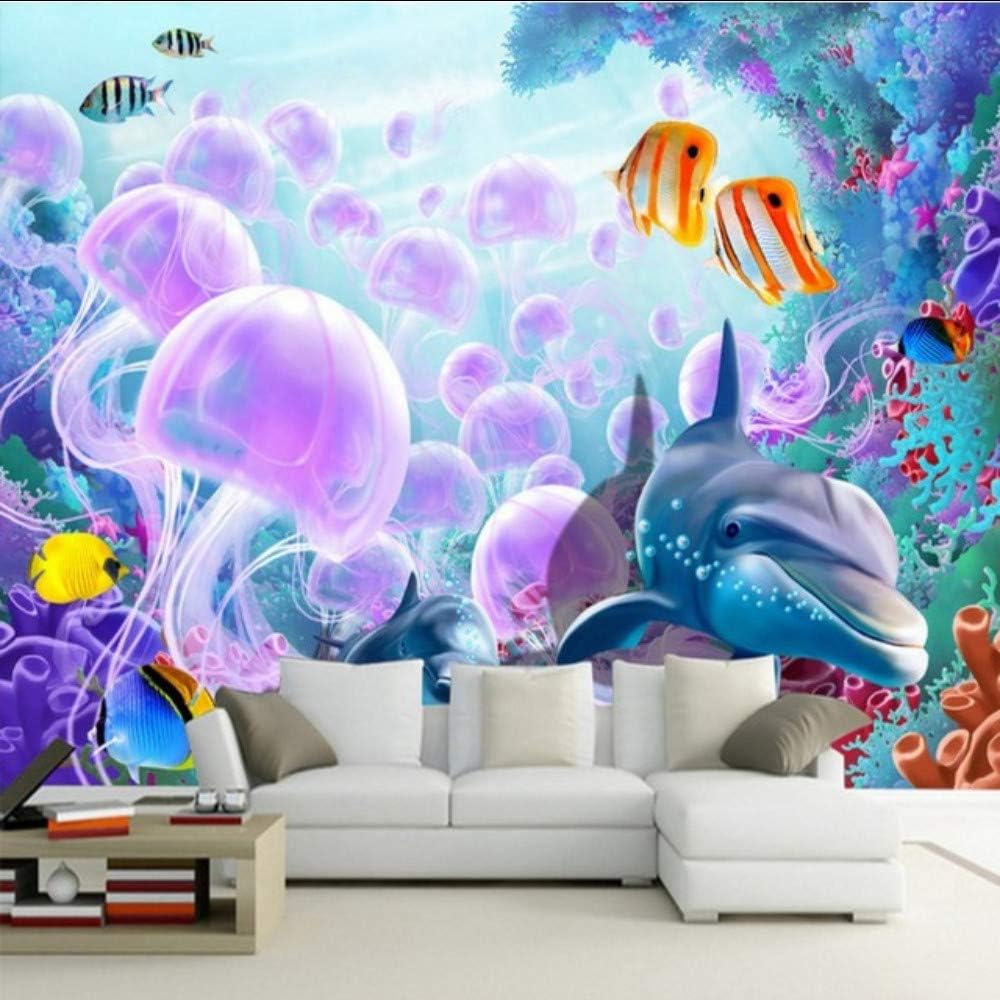 Amazon Co Jp Wuyyii 壁紙3dカスタム3dステレオイルカクラゲ水中魚サンゴテレビ背景壁紙リビングルーム子供部屋壁画 400x280cm Diy 工具 ガーデン