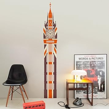 Wanduhr mit Wandtattoo, Big Ben, selbstklebend, britische Flagge