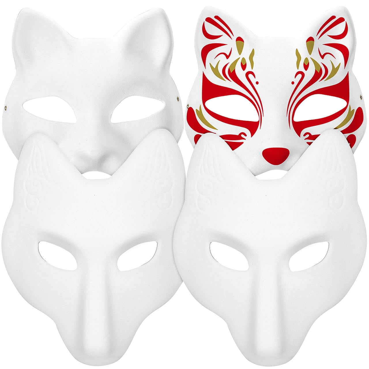 Alipis Cat Mask Unpainted Masks: 4 Pack Paintable White Blank Masquerade for DIY Craft Paper Mache Decorate Animal Halloween