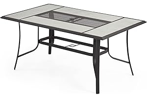 Erinnyees 64 Inch Large Outdoor Dining Table, Metal Steel Table with Ceramic Grain Heat Transfer Coating and 1.77" Umbrella Hole for Garden, Backyard and Lawn