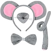 4 Pieces Mouse Costume Set Mouse Ears Headband Nose Tail and Bow Tie Animal Fancy Dress Rat Costume Kit Party Accessories for Halloween,Birthday,Christmas,Cosplay Dress Up Party Decorations