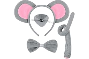 EVERMARKET 4 Pieces Mouse Costume Set Mouse Ears Headband Nose Tail and Bow Tie Animal Fancy Dress Rat Costume Kit Party Accessories for Halloween,Birthday,Christmas,Cosplay Dress Up Party Decorations