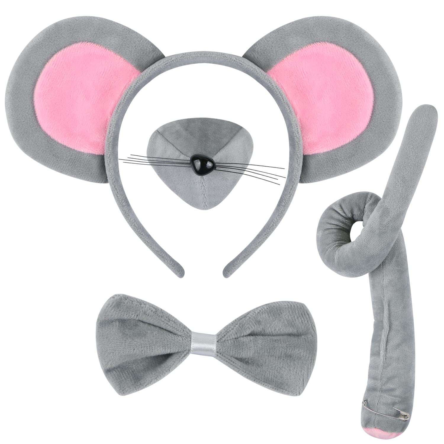 Photo 1 of 4 Pieces Mouse Costume Set Mouse Ears Headband Nose Tail and Bow Tie Animal Fancy Dress Rat Costume Kit Party Accessories for Halloween,Birthday,Christmas,Cosplay Dress Up Party Decorations