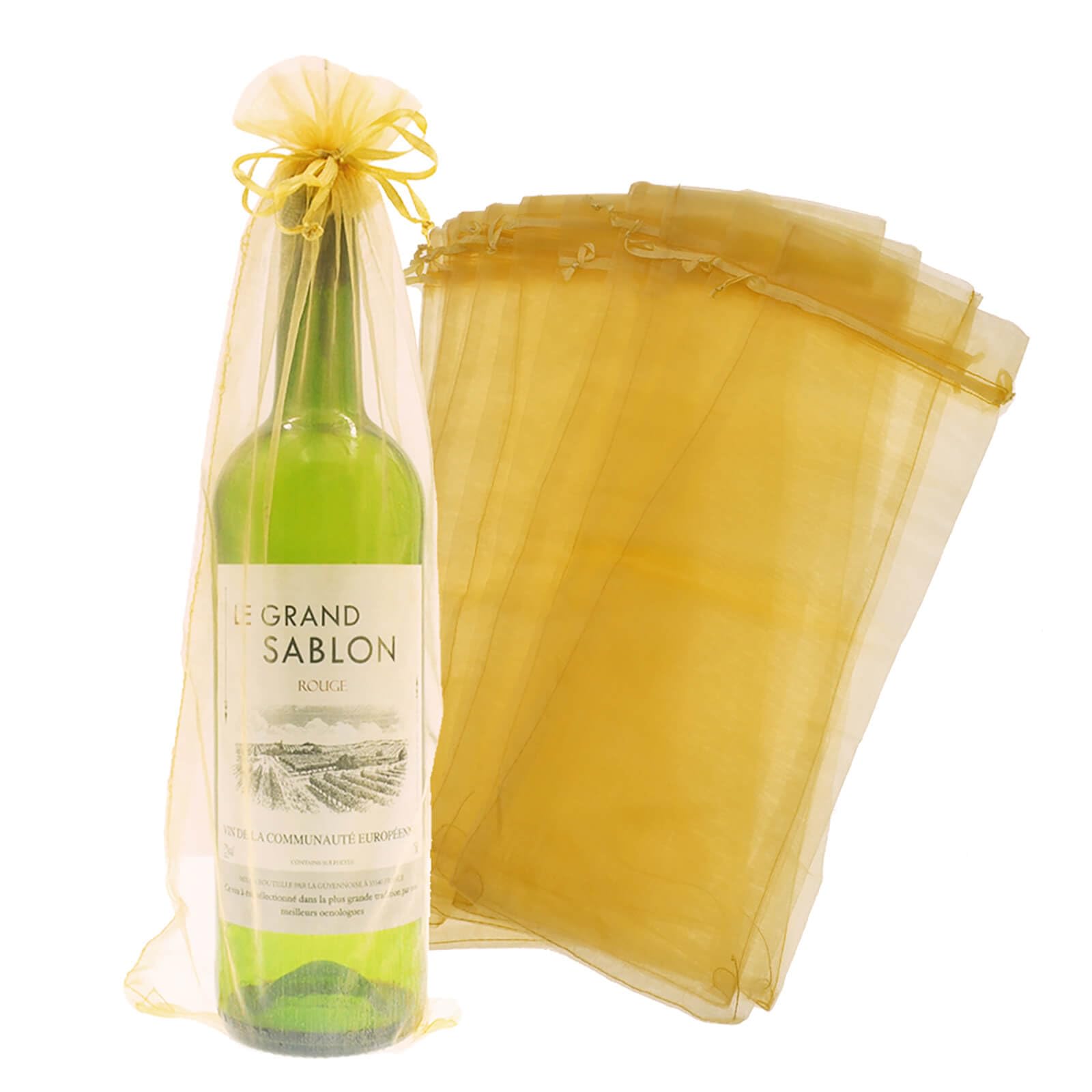 Bezall 20Pcs Organza Wine Gift Bags, Christmas Wine Bottle Bags with Drawstring, Mesh Wine Bottle Covers for Wedding Party, Birthday, Blind Tastings, Home Storage (Golden)