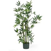 Nearly Natural 4 ft Artificial Bamboo Plant with Pot for Indoor Decor | 9 Stalks and 540 Leaves, Maintenance-Free, Black Nursery Pot, Faux Greenery for Home or Office Decor