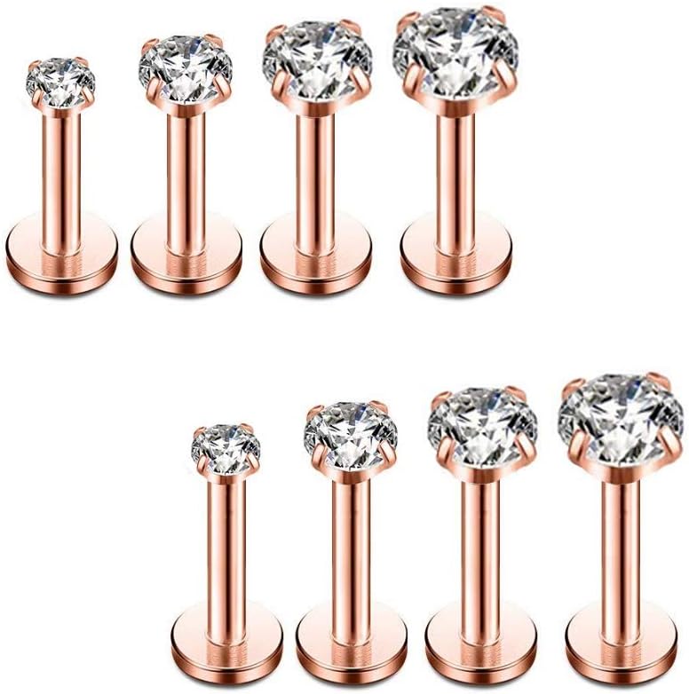 HQLA16G Diamond CZ Lip Rings Labret Monroe Nose Tragus Helix Ear Piercing Jewelry Surgical Stainless Steel 2mm 3mm 4mm 5mm CZ 8 Pcs 6mm 8mm Bar