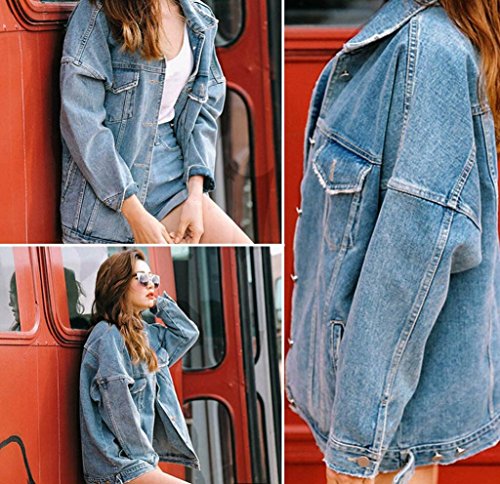 Women's Denim Jacket,Toponly Retro Women Turn-down Collar Oversize Loose Jacket Casual Denim Jeans Coat Outwear (blue, XL)
