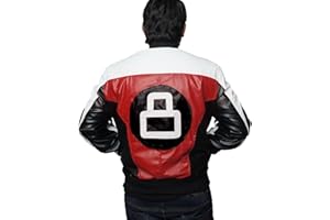 EASTIFIED Mens 8 Ball Pool Billiard Bomber Lightweight Casual Stylish Fashion 80s 90s Retro Zip Up Faux Leather Jacket