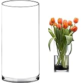 Clear Glass Cylinder Vase,Large Glass Vase for Flowers,Hurricane Floating Candle Holder Vases Clear Glass Vases for Living Room,Office,Home Decor, Party,Wedding,Holiday (H:10" D:4")