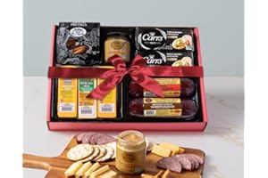 Wisconsin Cheese Company - Grand Cheese & Sausage Gift Box - 100% Wisconsin Cheddar & Pepper Jack Cheese, Sausage, Crackers, Pretzel & Mustard | Perfect for Parties, Charcuterie Boards, and Holiday Gifts