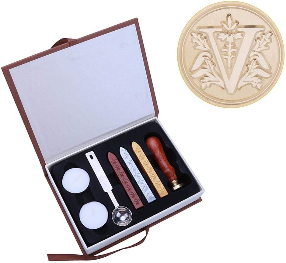 Ancient English Alphabet Letter Metal Seal Wax Stamps Sticks Candles Set (V