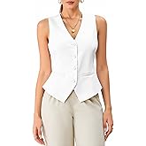 winkbay Women's Button Up V Neck Blazer Vest Sleeveless Split Hem Business Casual Waistcoat
