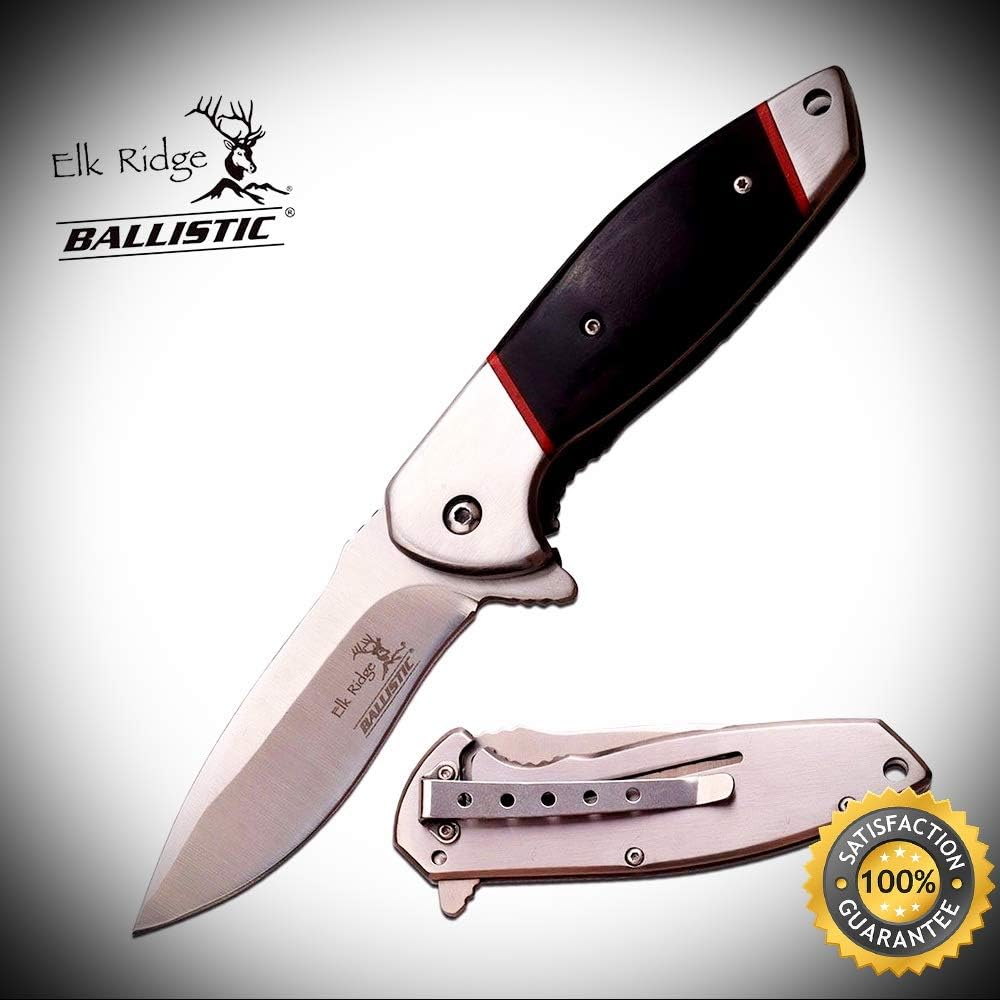 SPRING-ASSIST FOLDING POCKET KNIFE Ebony Wood Silver Blade Hunter WD - Outdoor For Camping Hunting Cosplay
