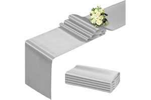 BDDC Silver Table Runner 12x108 Inch - 4 Pack Satin Table Runners, Smooth Table Runner for Party Wedding Banquets Birthday
