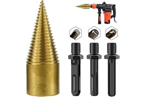 HENGZHE Firewood Drill Bit Set, Log Splitter Drill Bits, Removable Wood Heavy Duty Electric Drills Screw Cone Driver Hex + Square + Round 32MM, Gold