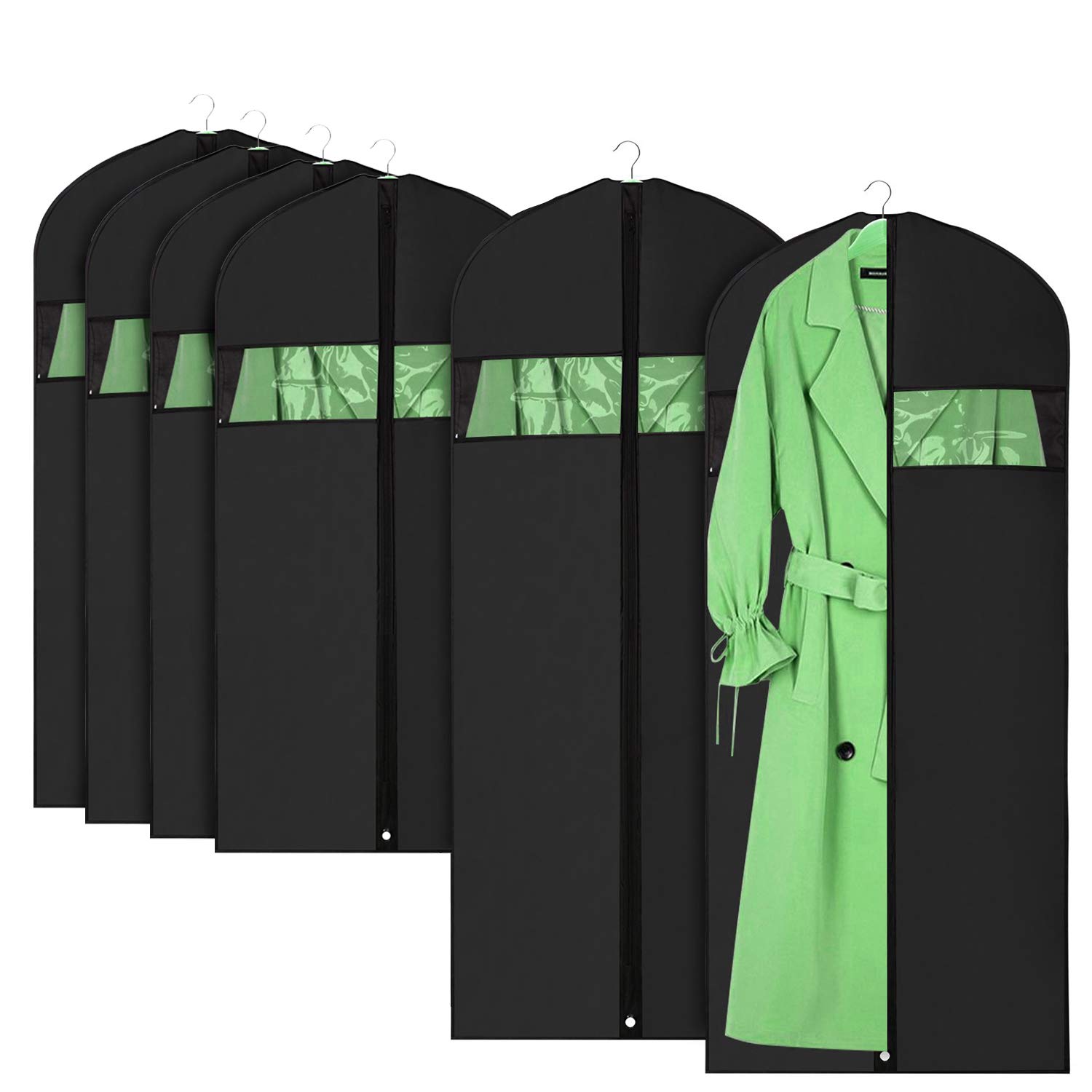 Hommini Pack Of 6 Hanging Peva Garment Bags Lightweight Full Clear Zipper Suit Bag For Closet Storage Or Travel Clothes Cover Dust Cover 42 X 24