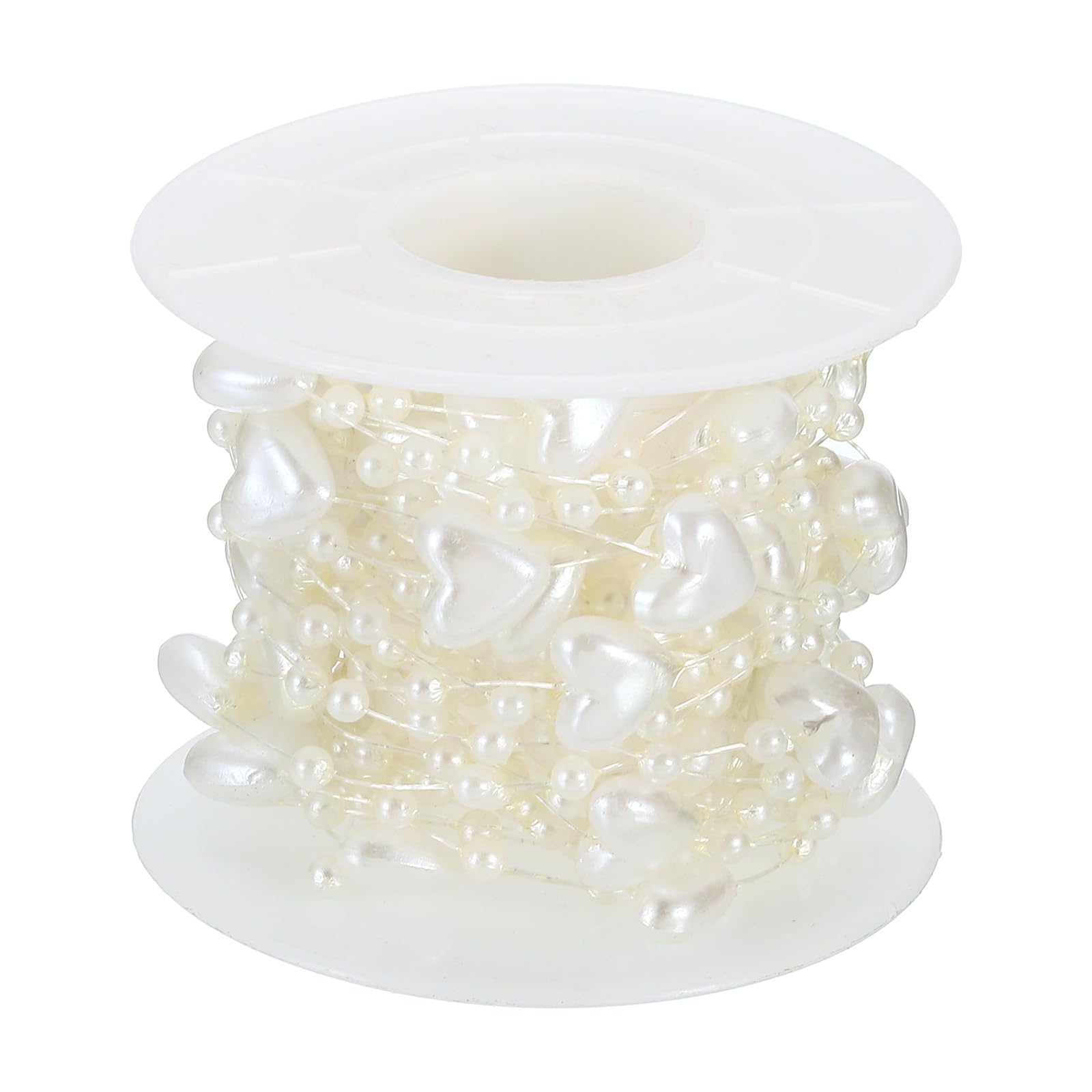 PATIKIL Heart Pearl String Beads Garland, 16.4 Ft Artificial Pearl Strands Spool for Christmas Tree Party DIY Craft Home Wedding Decorative, Beige