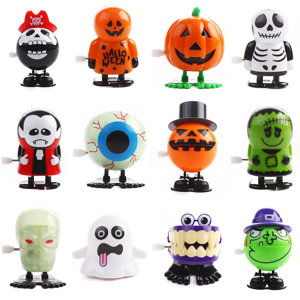 VEYLIN 12 Pieces Halloween Party Toys Set Halloween Wind-up Toys for Kids Novelty Pumpkin Skull Ghost Spring Toys