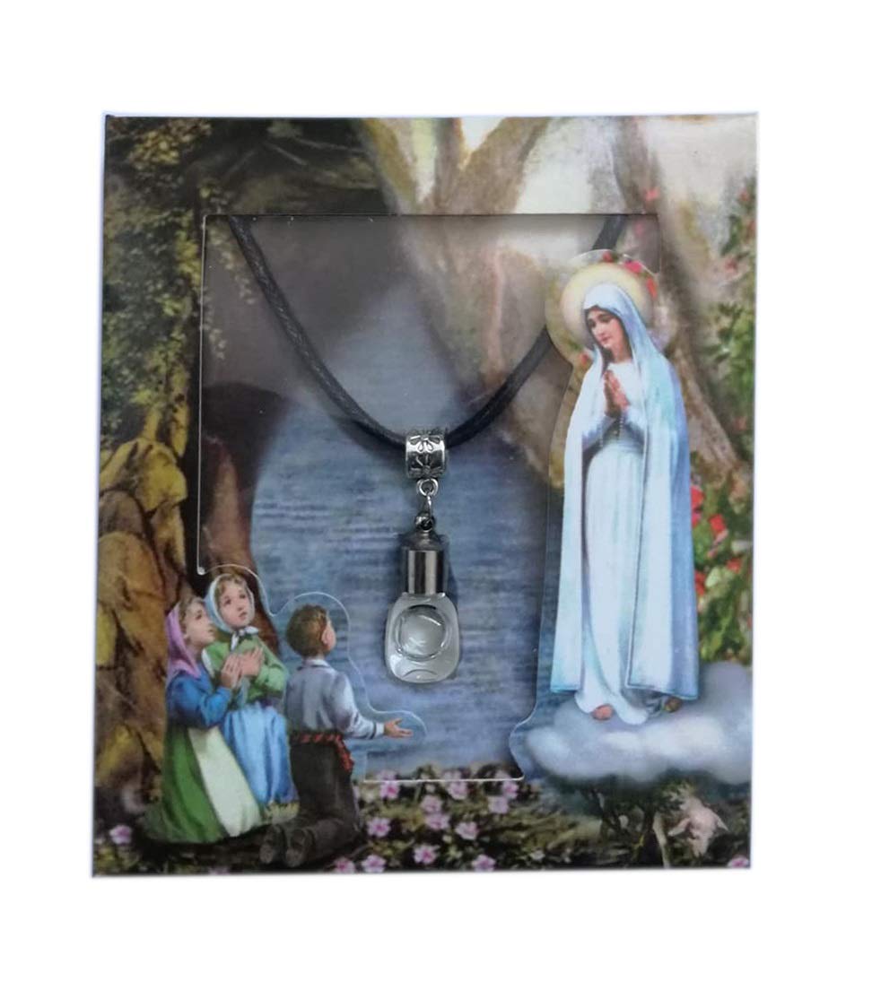 Eurofusioni Our Lady of Fátima Holy Water - Glass Vial pendant with necklace - Pendant height: 1.45 inch