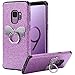 LONTECT Compatible Galaxy S9 Case Glitter Sparkle Bling Shock Absorbing Flex TPU Rubber Case Cover with Cute Ring Grip Holder Kickstand for Samsung Galaxy S9, Purple