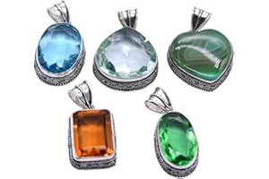 BEADS PLANET JAIPUR 5 PCS Mix Gemstones Ethnic Handmade Pendant Silver Plated Mix Lot PP 1 PP 1