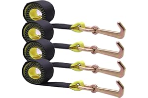 BoxerTool J Hook Winch Strap Tie Down – Towing Recovery 2in x 8ft Straps - 4 Pack