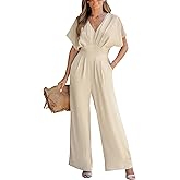 CUPSHE One Piece Jumpsuits for Women Casual Summer V Neck Batwing Sleeve Wide Leg Elegant Overalls Sexy Vacation Outfits